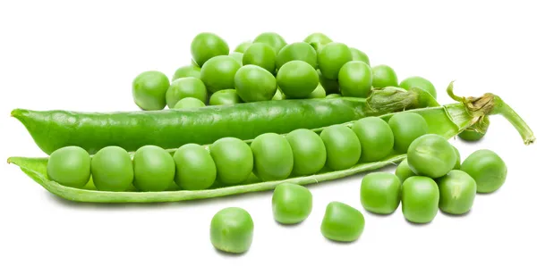 新鲜的绿豆豆荚与绿豆隔离在白色的背景 剪切路径 — 图库照片