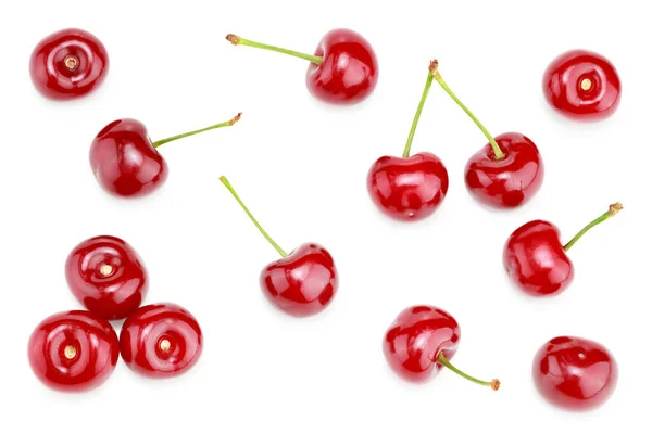 Red Cherry Isolated White Background Clipping Path Top View — Stock Photo, Image