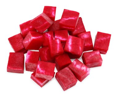pieces of beetroot isolated on white background. clipping path. top view