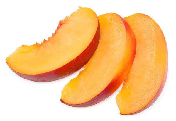 Een Stuk Nectarine Geïsoleerd Een Witte Achtergrond Knippad — Stockfoto