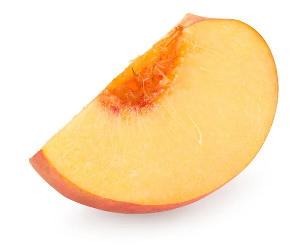 Een Stuk Nectarine Geïsoleerd Een Witte Achtergrond Knippad — Stockfoto