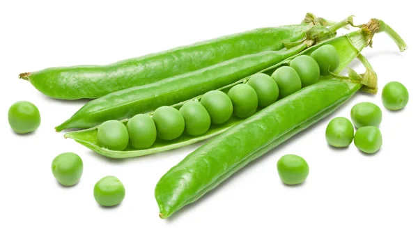 Verse Groene Erwtenpeul Met Groene Erwten Geïsoleerd Witte Achtergrond Knippad — Stockfoto