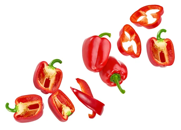 Red Sweet Bell Peppers Slices Isolated White Background Clipping Path — Stock Photo, Image