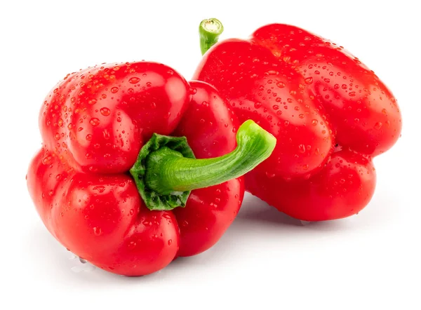 Two Red Sweet Bell Pepper Isolated White Background Clipping Path — 스톡 사진
