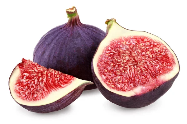 Fig Frutas Com Fatias Isoladas Fundo Branco Caminho Recorte — Fotografia de Stock