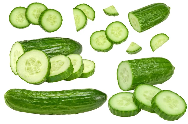 Sliced Cucumber Isolated White Background Clipping Path — Fotografia de Stock
