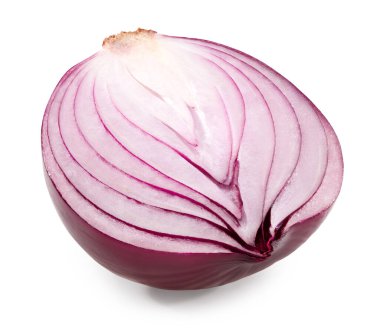 half of red onion isolated on white background. clipping path