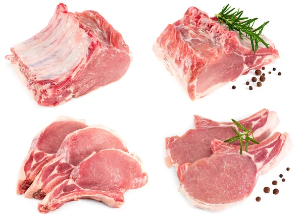 Carne Cerdo Cruda Aislada Sobre Fondo Blanco Camino Recorte —  Fotos de Stock