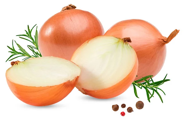 Onion Slices Leaves Isolated White Background Clipping Path — Fotografia de Stock