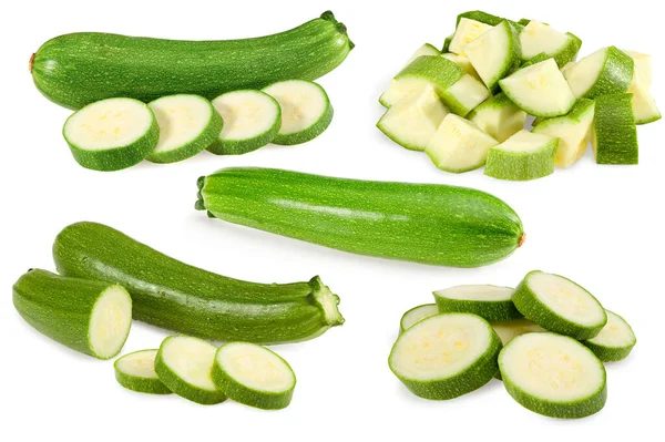 Frische Grüne Zucchini Oder Knochenmark Mit Scheiben Isoliert Auf Weißem — Stockfoto