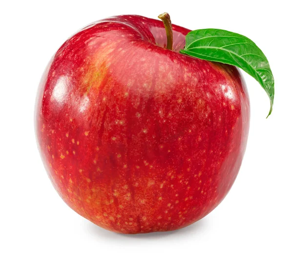 Roter Apfel Mit Grünem Blatt Isoliert Auf Weißem Hintergrund Schneidpfad — Stockfoto