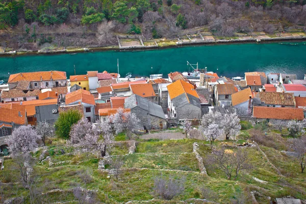 Novigrad Dalmatinski house rooftops and channel — Stock Photo, Image