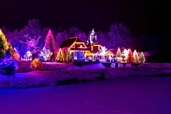 Fantasia de Natal - parque, floresta & alojamento em luzes xmas Imagens De Bancos De Imagens