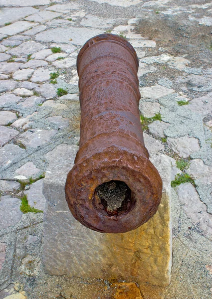 Velho canhão enferrujado vista vertical — Fotografia de Stock