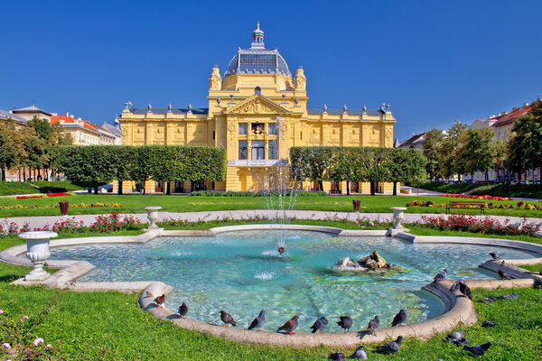 Colorful Zagreb park fountain scene 