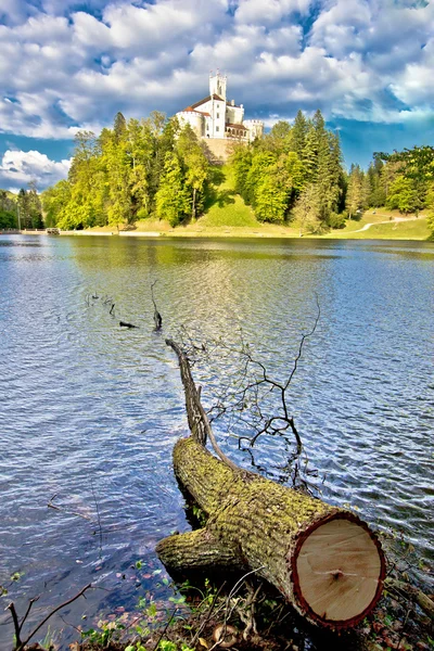 Zamek Trakošćan nad pięknym jeziorem — Zdjęcie stockowe