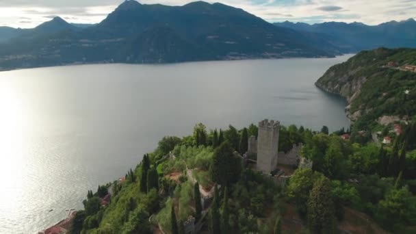 Como Lake Town Varenna Aerial View Old Fort Tower Lombardy — 图库视频影像