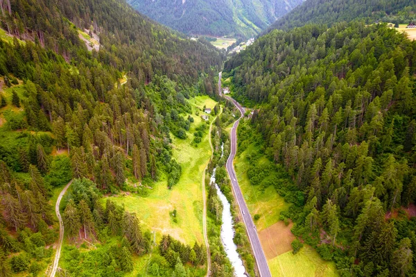 Paso Stelvio Carretera Cañón Del Río Dolomitas Alpes Vista Aérea —  Fotos de Stock