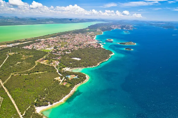 Staden Pakostane Skärgård Och Vrana Sjö Antenn Panoramautsikt Centrala Dalmatien — Stockfoto