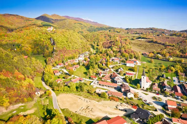 Hilside Village Lobor Zagorje Region Aerial View Ivanscica Mountain Croatia — Stock Photo, Image