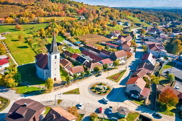 Hilside Wieś Lobor Regionie Zagorje Widok Lotu Ptaka Góry Ivanscica — Zdjęcie stockowe