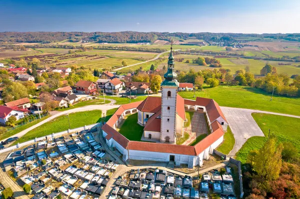 Village Komin Church Green Landscape Aerial View Prigorje Region Croatia — Stock Photo, Image