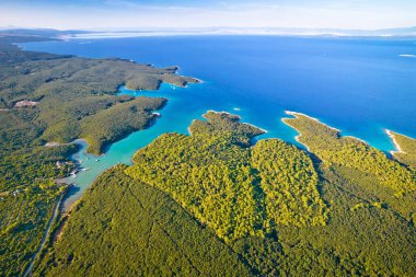 Cres adası hava manzaralı Punta Kriza kıyı şeridi, Hırvatistan Kvarner Körfezi takımadası