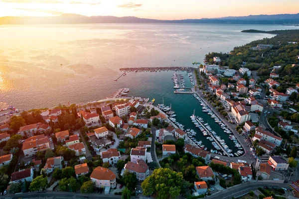 Ciudad Malinska Vista Aérea Atardecer Isla Krk Archipiélago Kvarner Croacia — Foto de Stock