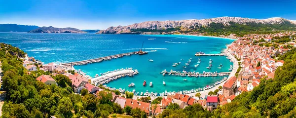 Town Baska Coastline Aerial Panoramic View Turquoise Sea Krk Island — Stock Photo, Image