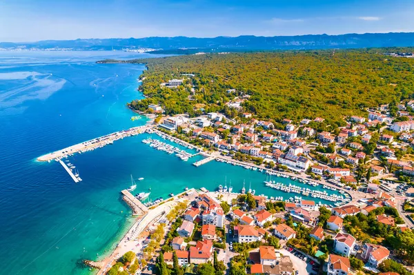 Město Malinska Nábřeží Letecký Výhled Ostrov Krk Turistické Destinace Chorvatsku — Stock fotografie