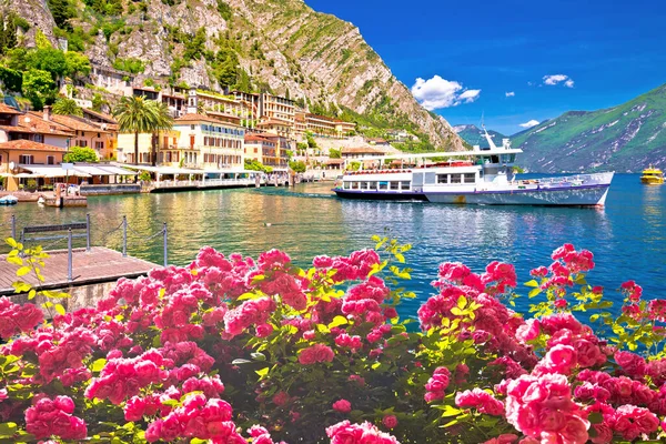 Turist Båt Limone Sul Garda Pittoreska Hamn Gardasjön Lombardiet Italien — Stockfoto