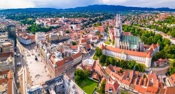 Plaza Principal Zagreb Vista Panorámica Aérea Catedral Famosos Monumentos Capital —  Fotos de Stock