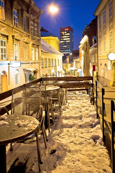 Zagreb Radiceva Old Cobbled Street Zagreb Cityscape Snowy Evening View — Stock Photo, Image