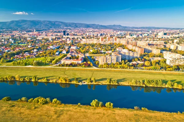 Загреб Вид Воздуха Реку Сава Город Загреб Столица Хорватии — стоковое фото