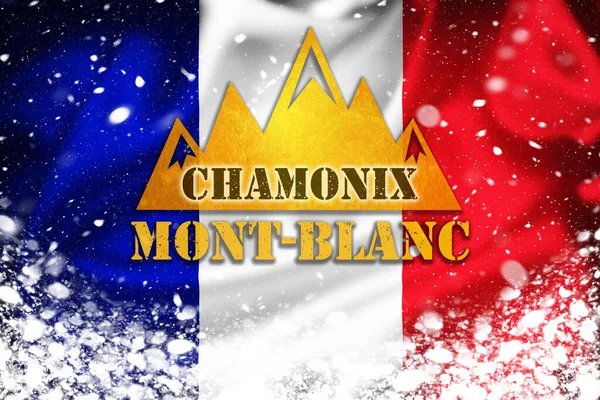 Chamonix Mont Blanc Spandoek Illustratie Frankrijk Vlag Sneeuw Laag Beroemde — Stockfoto