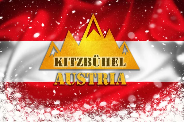 Kitzbüheler Banner Illustration Auf Österreichischer Flagge Und Schneedecke Berühmtes Skigebiet — Stockfoto