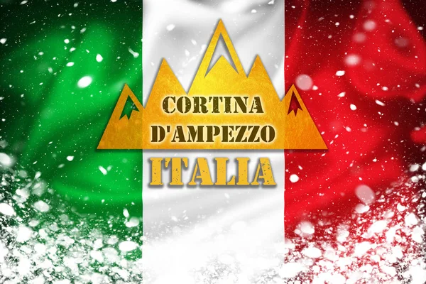 Cortina Ampezzo Banner Illustration Auf Italienischer Flagge Und Schneeschicht Berühmtes — Stockfoto