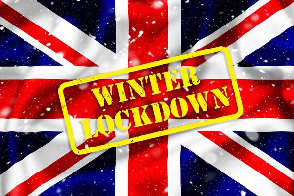 Flag Illustration Winter Lockdown Text Snowy Background Illustration Covid Pandemic — стокове фото