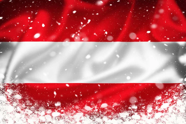 Austria Bandera Nieve Primer Plano Ilustración Invierno Símbolo Austriaco — Foto de Stock