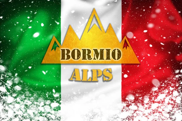 Bormio Alps Banner Illustration Italian Flag Snow Layer Famous Ski — стоковое фото