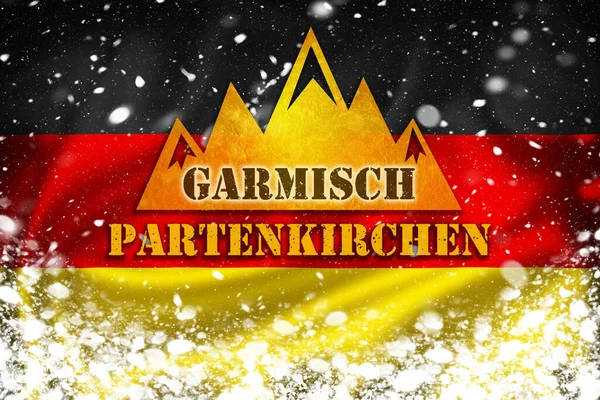 Garmisch Partenkirchen Banner Illustration German Flag Snow Layer Famous Ski — Fotografia de Stock