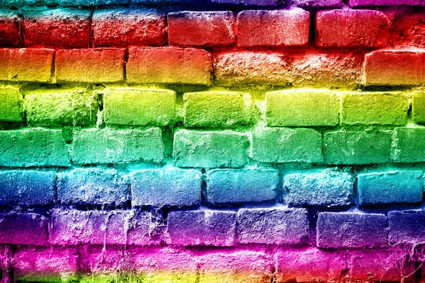 Abstract Rainbow Colors Brick Wall Background View Red Yellow Green — Foto de Stock