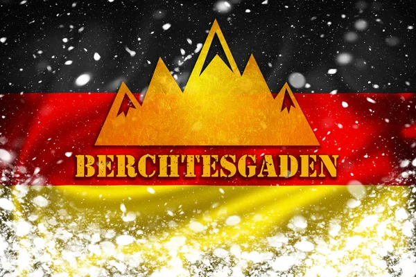Berchtesgaden Banner Illustrazione Bandiera Tedesca Strato Neve Famosa Destinazione Nelle — Foto Stock