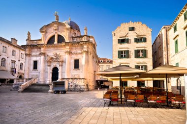 Dubrovnik. Saint Blasius Kilisesi ve Dubrovnik sokak manzarası, Hırvatistan 'ın Dalmaçya bölgesi