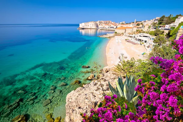 Dubrovnik Praia Banje Turquesa Cidade Histórica Dubrovnik Vista Destino Famoso — Fotografia de Stock