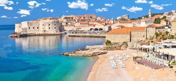 Dubrovnik Pantai Banje Dan Dinding Bersejarah Pemandangan Panorama Dubrovnik Tujuan — Stok Foto