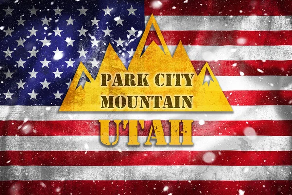 Park City Mountain Utah Banner Ilustrace Americké Vlajkové Sněhové Vrstvě — Stock fotografie