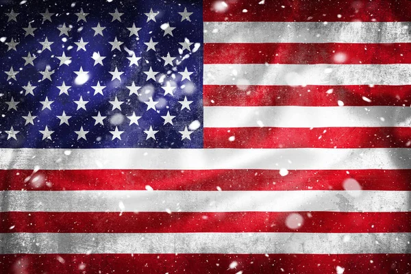 Grunge Illustration Flag Snow Layer Winter Concept United Stares America — Stock Photo, Image