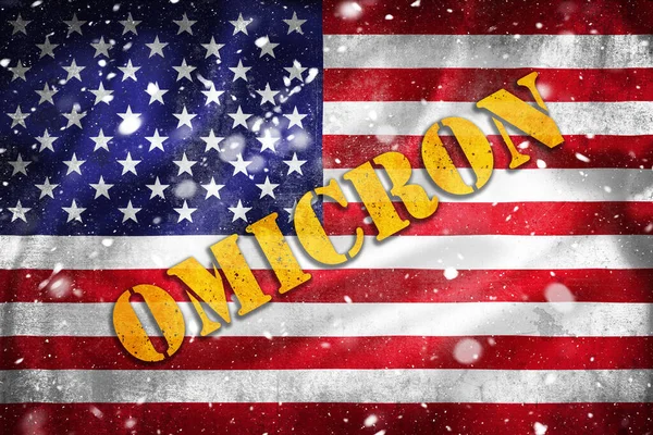 United States America Grunge Flag Illustration Omicron Text Snow Overlay — Stock Photo, Image