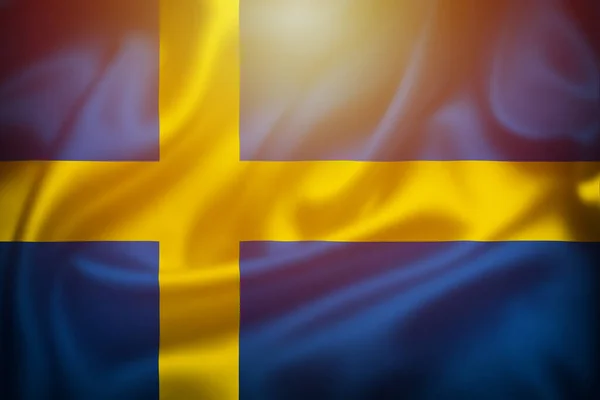 Schweden Flagge Seide Oberflächenillustration Mit Sonnendunst Ansicht Schwedisches Symbol — Stockfoto